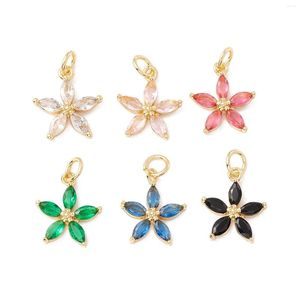 Pendant Necklaces Pandahall 10Pcs Mixed Color Flower Brass Micro Pave Cubic Zirconia Pendants With Jump Rings For Necklace Bracelet Jewelry