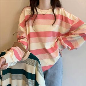 Men's Hoodies Korean Version Women Top Pink Striped Matching Pullover Autumn Teen Girls Long Sleeve Crewneck Sweatshirt Clothing