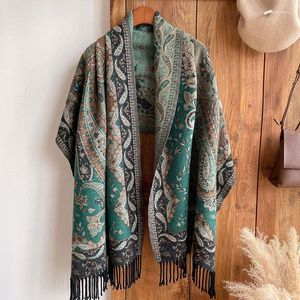 Halsdukar högkvalitativ imitation kashmir damer vinter halsduk kvinnor huvudduk dubbelsidig jacquard vintage stil paisley tassels sjal