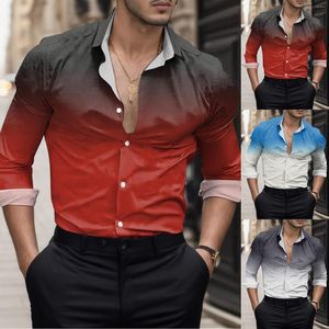 Camisas masculinas girando 50 para homens moda casual gradiente digital 3d impresso lapela botão para baixo camisa superior na moda