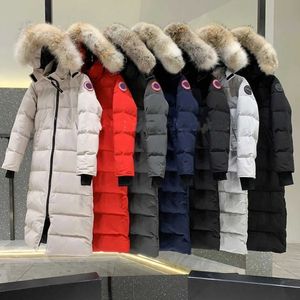 Damen Kanadische Daunenjacke Damen Parkers Winter Mittellange Overknee-Kapuzenjacke Dicke warme Gänsemäntel Weiblich