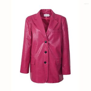 Women's Leather Vintage Crocodile Pattern Faux Blazers Coat Casual Loose Notched Collar Long Sleeve Spring Autumn Women Suit Jacket