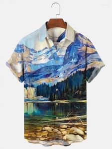 Men's Casual Shirts 2023 Summer 3D Printed Y2k Hawaiian Cotton Shirt Short Sleeve Green Imported Clothing Travel Super Luxury