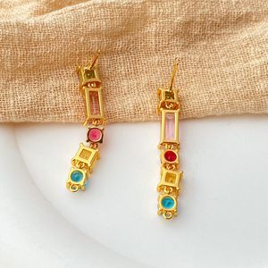 Dangle Earrings Minar Stylish 18K Real Gold Plated Brass Candy Color CZ Cubic Zircon Crystal Strand Long Tassel Drop For Women Brincos