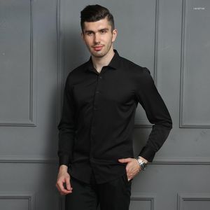 Camisas de vestido masculinas camisa preta manga longa negócios fino puro branco sarja escura cor sólida carreira de ferramentas