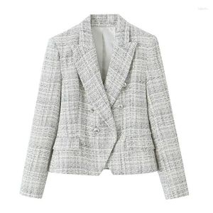 Damenanzüge YENKYE Damen-Blazer, zweireihig, strukturiertes Webmuster, Vintage-Stil, Reverskragen, Langarm, eleganter Damen-Büroanzug, Mantel