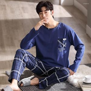 Indumenti da notte da uomo Autunno Cotone da uomo Pigiama Set Classico plaid stampato Pant Youth Boy Homewear Moda coreana Pigiama Hombre Pigiama