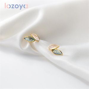 Stud Earrings Lozoya 925 Sterling Silver For Women Luxury Jewelry Temperament Simple Plant Two Tone Leaf Zircon
