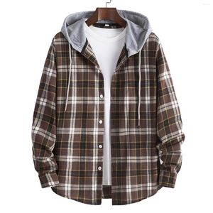 Men's Casual Shirts Men Plaid Splicing Hoodie Mens Classic Fashion Streetwear Checked Lattice Blouse Flannel Long Sleeve Hooded Sudaderas