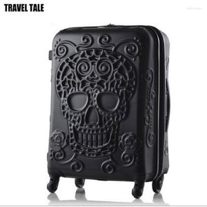 Suitcases TRAVEL TALE 20"24"28 Inch Spinner Wheel Skull Suitcase ABS Hardside Trolley Luggage