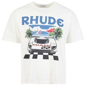 2024men's T-shirts Rhude Short Sleeve Formula Racing Miami Station Fashion Märke tema Tryck American High Street Loose T-shirt