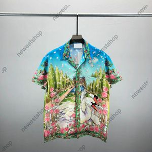 24SS designer T-shirt da uomo Hawaii uomo Manyin Flower Camicie corte da donna magliette di lusso stampato animalier Pantaloni casual pantaloni da uomo in cotone pantaloncini maglietta arancione