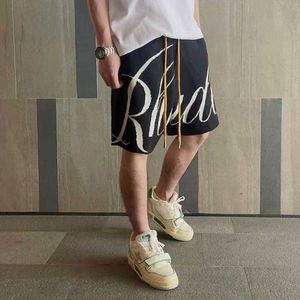 Men's Pants Rhude Letter Jacquard Wool High Street American Style Elastic Drawcord Trend Breathable Pants Shorts Men's Summer