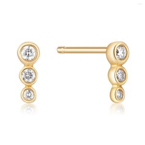 Stud Earrings Fine Jewelry Simple A Row Of Three Bezels With Brilliant Diamonds 14k Solid Gold Triple Round Shape Diamond Mini Earring