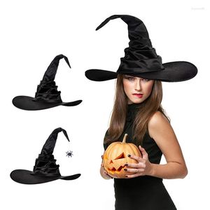 Articoli per feste Halloween Pieghe nere Cappello da mago strega Costume Copricapo Cappello da diavolo Puntelli cosplay Accessori decorativi per donne adulte Uomini