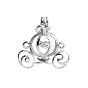 Pearl Cage Cinderella Pumpkin Carriage Locket Wishing Gift 925 Sterling Silver Jewellery Pendant Mountings 5 Pieces274l