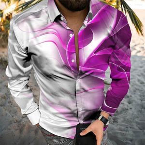 Camisas casuais masculinas Mens impresso manga comprida botão para baixo camisa vestido de festa primavera e outono