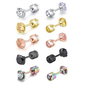 Stud Earrings 1-5 Pairs Of Titanium Stainless Steel Cubic Zirconia Double-sided Screw Back Set For Sensitive Ears 4/6mm