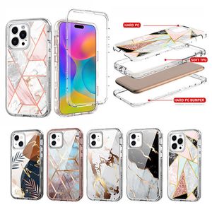 Coque de téléphone Defender robuste à trois couches pour Iphone 15 11 12 13 14 Pro Max 14Plus 12Mini XR XsMax SE 8Plus antichoc transparente armure transparente couverture en marbre de luxe dur