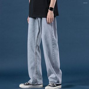 Jeans da uomo Tinta unita Tasche a vita media Pantaloni denim Hip Hop Dritto Gamba larga Abbigliamento casual