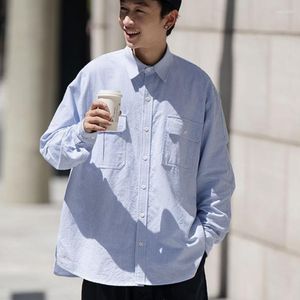 Fatos masculinos japonês listrado silhueta camisas primavera outono retro solto casual high street camisa de manga comprida jaquetas roupas masculinas