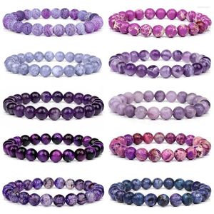 Strand Purple Stone Armband 8mm Round Bead Agates Amethysts MICA Healing Smyckesgåvor för kvinnor