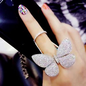 Pierścienie klastrowe pierścienie klastra moda porusza Big Bettlefly Pierścień Cuubic Cyrronia Pełne ustawienie Pave Ustawienie Dekorat koktajl Anel Feminino Kobiet biżuteria