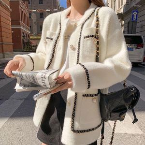 Women's Jackets Faux Mink Cashmere Cardigan Coat Women Elegant Single Breasted Short Jacket Autumn Spring Vintage Female Clothing Korea