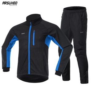 サイクリングジャージーセットArsuxeo Men Winter Jackets Set Fleece Thermal WindProof Water Bicycle JerseysMTBパンツスーツリフレクティブ230928