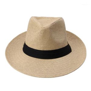 Moda Summer Casual Unisex Beach Trilby Large Brim Jazz Hat Panama Hat Paper Słomka Kobiety Czapka z czarną wstążką12321