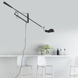 Lampy ścienne Włoskie projektowanie Art Lampa czarna regulowane kinkiety długiego ramienia z przełącznikiem retro żelaza