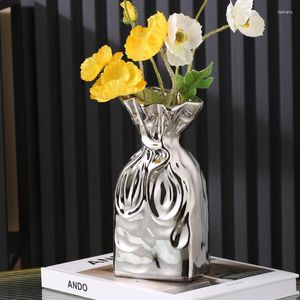 Vases Luxurious Ornaments Simple Modern Ceramic Pleated Vase Hydroponic Flower Arrangement Living Room Porch Cabinet Table Decorations