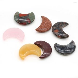 Pendant Necklaces Moon Shape Natural Stone Agate Jade Tiger Eye No Hole Decoration DIY Home Jewelry Making Accessories