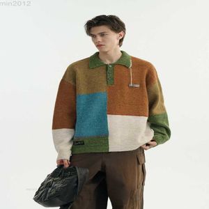 Sweters Autumn 23 Nowy amerykański nieregularny blok kolorowy Tassel Polo Sweter Męski dzianinowy projekt mody damski