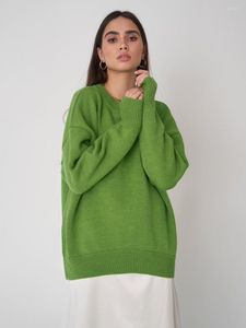 女性用セーター秋のセーター冬濃い暖かい緑の灰色の灰色の特大プルオーバーOネッククラシックヴィンテージニット女性2023