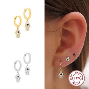 Hoop & Huggie Aide Real 925 Sterling Silver Hand Earrings Circle Hamsa Wedding Jewellery For Woman Crystal Zircon CZ Luxury291A