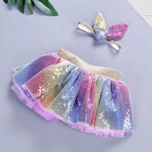 Thema Kostüm Pailletten Weihnachten Kindergarten Mädchen Baby Farben Tutu Kleid Tüll Säugling Maskerade Geburtstag Party Alltagskleidung mit Stirnband