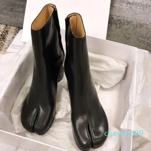 100% vera pelle Tabi Boot Punta divisa Chunky Tacco alto Stivali da donna In pelle Zapatos Mujer Moda Autunno Scarpe da donna Botas Mujer