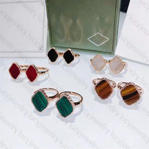 Designer Ring Clover Stones Rings Lovers Wedding for Man Woman 2 Style 15 Color Top Quality245m