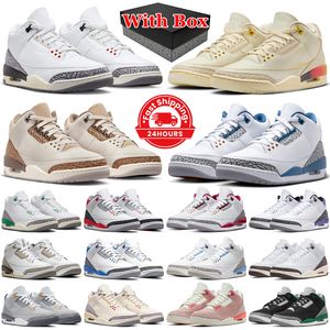 Mit Box 3s Jumpman 3 Basketballschuhe Männer Frauen Medellin Sunset White Cement Reimagined Palomino Wizards Fire Red Lucky Green UNC Herrentrainer Sportschuhe