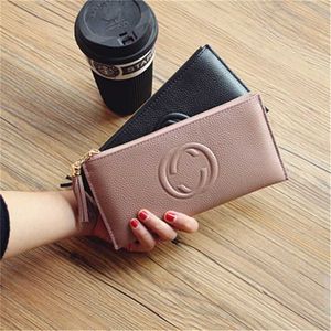 New Korean Women's Long Genuine Tassel Style Simple Soft Leather Double Zipper Top Layer Cowhide Fashion Wallet Inventory 2152