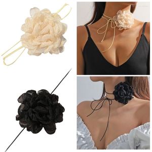 Colares de pingente gótico elegante grande laço peônia colar flor clavícula corrente colar para mulheres casamento nupcial temperamento jóias t8de