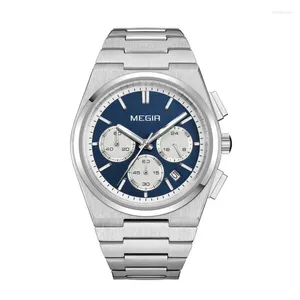 腕時計Quartz for Men for Men Business Original Analogue Chronograph Luminous 5atm Waterproof Work Wristwatch Steel Reloj Hombre