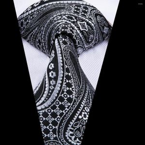 Bow Ties Dubulle Black Silver Paisley 2023 İpek Düğün Zarif Tie Erkekler Hediye Erkek Kravat Moda İş Partisi Dropshiping Designer
