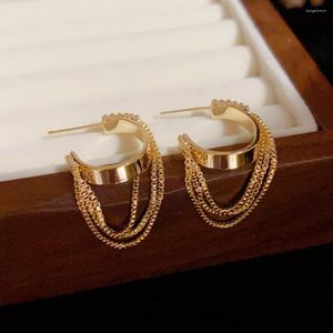 Brincos de argola abertos em forma de C com borla feminino exagerado design personalizado cobre 14 K banhado a ouro joias punk de alta qualidade