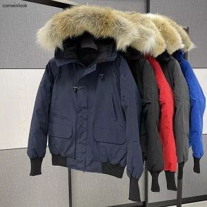 Jaqueta masculina e feminina de alta qualidade, casaco quente de inverno, alfabeto casual canadense, bordado ao ar livre, moda de inverno, casal, parka, jaqueta de penas de ganso