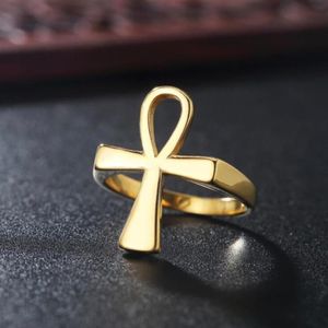 Cluster Rings Retro Mythology Style Ancient Egypt High Quality Cross Metal Punk Men's Amulet Ring275R