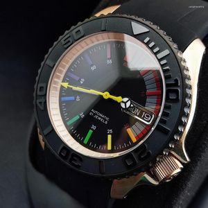 Armbanduhren Custom Logo 41,5 mm Roségold SKX007 Uhr Schwarz Plattenspieler Edelstahl Saphirglas NH36 Wasserdichte Uhren