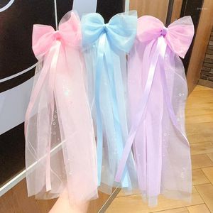 Hair Accessories Solid Color Sequin Butterfly Big Bow Long Ribbon Super Fairy Clips For Girl Cute Princess Lace Hairpin Fashion