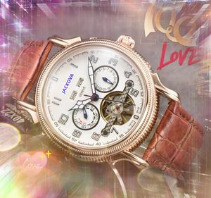 Populära Tourbillon Mechanical Men Watch Day Date Time Digitala siffror Dial Mechanical Automatic Movement Clock Self-Wind Fashion All Crime Wristwatch Gifts